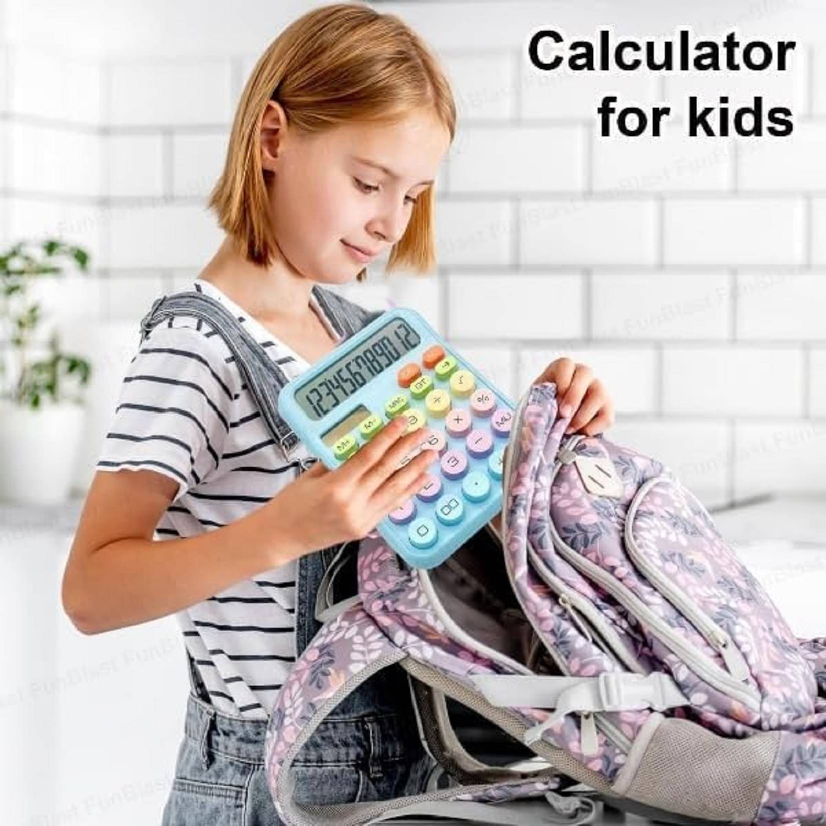     			Colorful Candy Calculator, Mechanical Calculator Cute 12 Digit Large LCD Display Big Round Button (Multicolor)