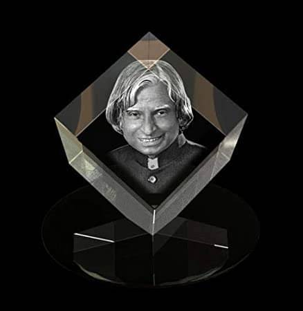     			Cut Cube Shaped Crystal with 3D Photo Inside with Free Light Base