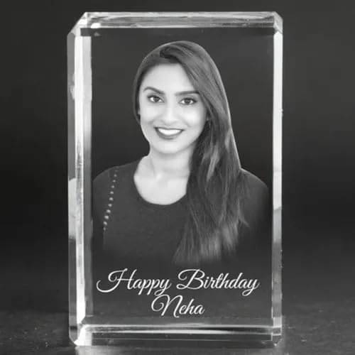 Dharani Gifts Rectangle CUbe Shaped Crystal with 3D Photo Inside with Free Light Base Dharani Gifts Rectangle CUbe Shaped Crystal with 3D Photo Inside with Free Light Base