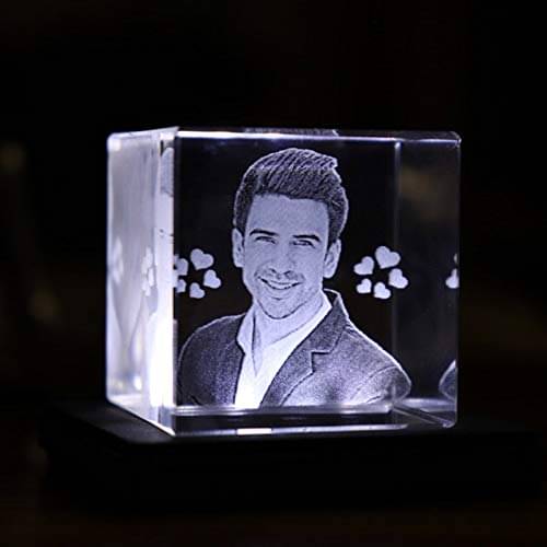     			Dharani Gifts Rectangle Cube Shaped Crystal with 3D Photo Inside with Free Light Base