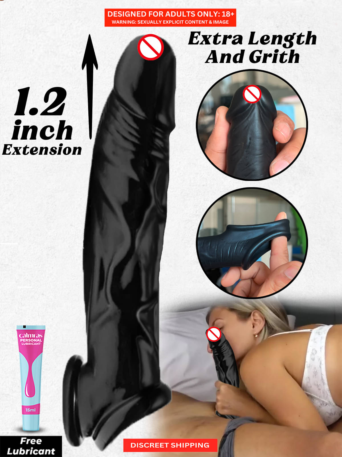     			Double Hole Black Color Super Soft Realistic Penis Sleeve For Men | 2 inch Instant Size Increase Double Hole Penis Sleeve by Naughty Nights with Free Lube