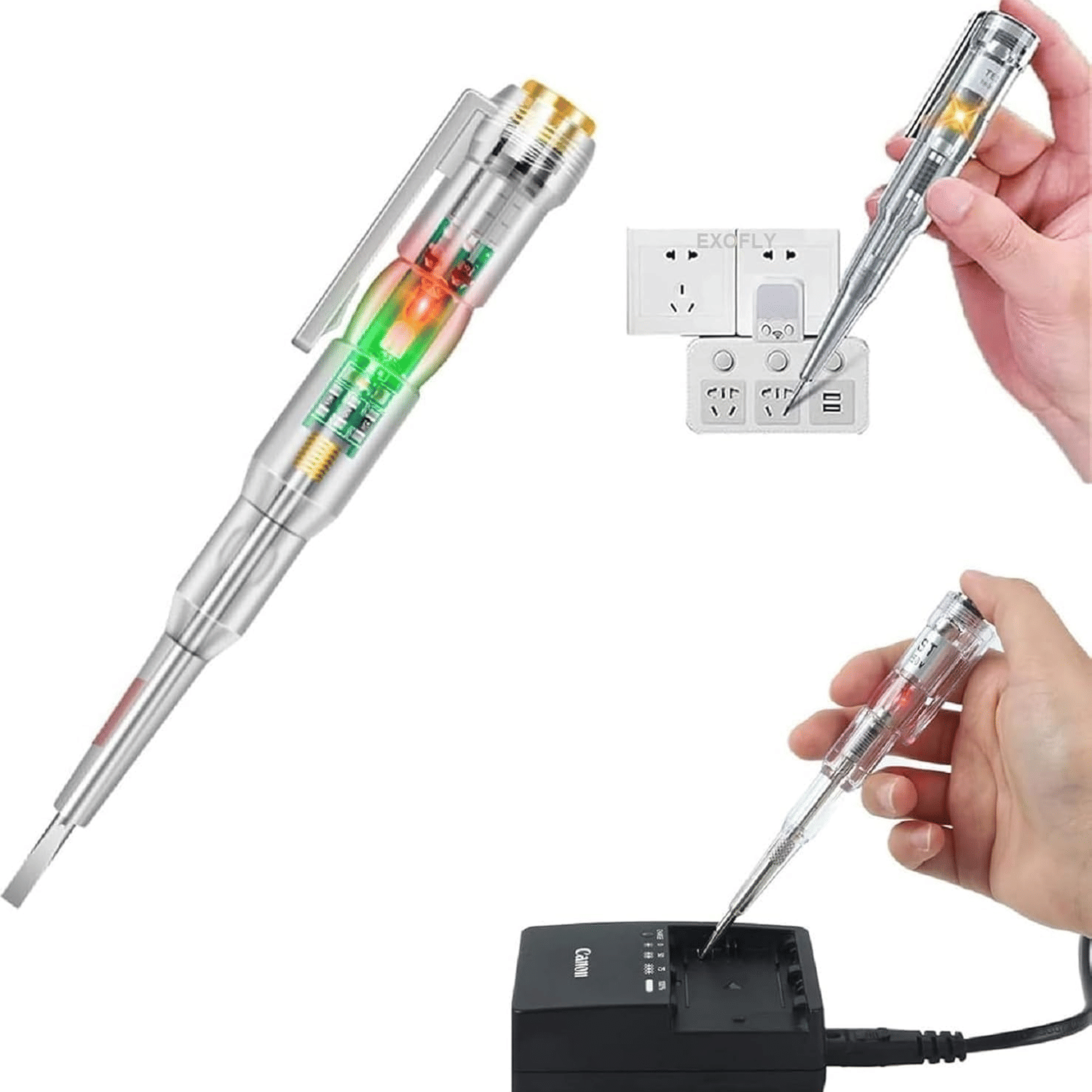     			Electrical Tester Pen, 70-250V Induction Power Detector Pen Electrical Screwdriver Circuit Tester, Electrical Tester Pen with LED Color Light, Non-Contact AC Voltage Tester Pen.