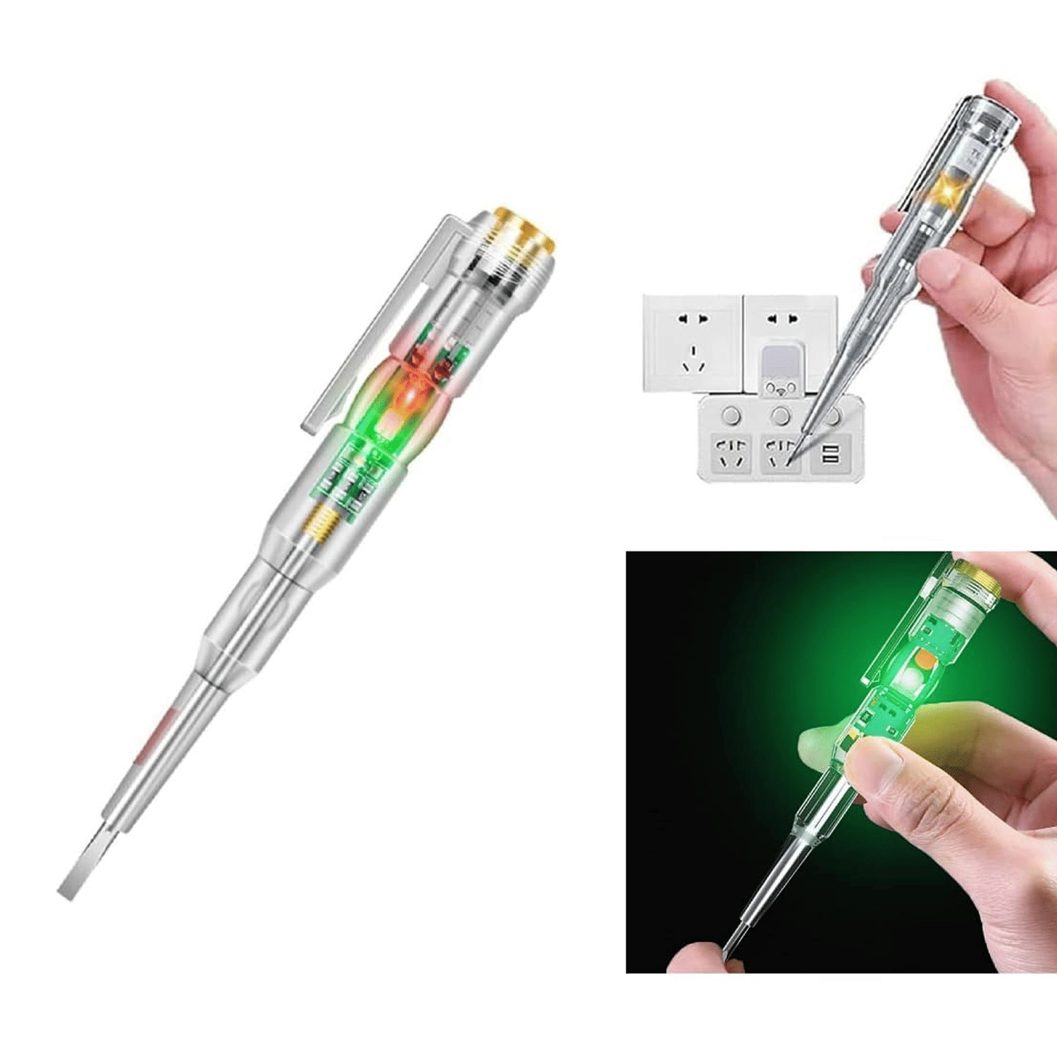     			Electrical Tester Pen, 70-250V Induction Power Detector Pen Electrical Screwdriver Circuit Tester, Electrical Tester Pen with LED Color Light, Non-Contact AC Voltage Tester Pen.
