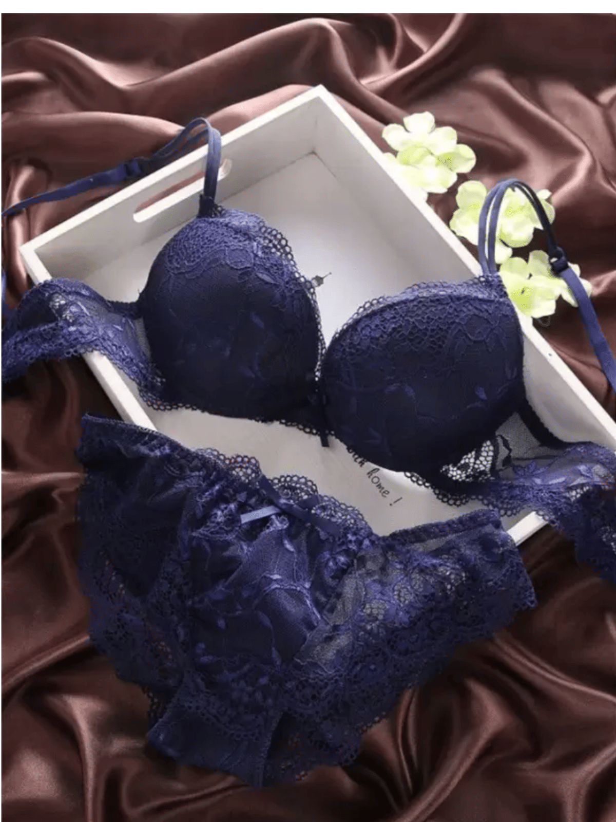     			FASHIONHUBISTA Net/Mesh Non Padded Bra & Panty Set ( Navy Blue , Pack of 1 )