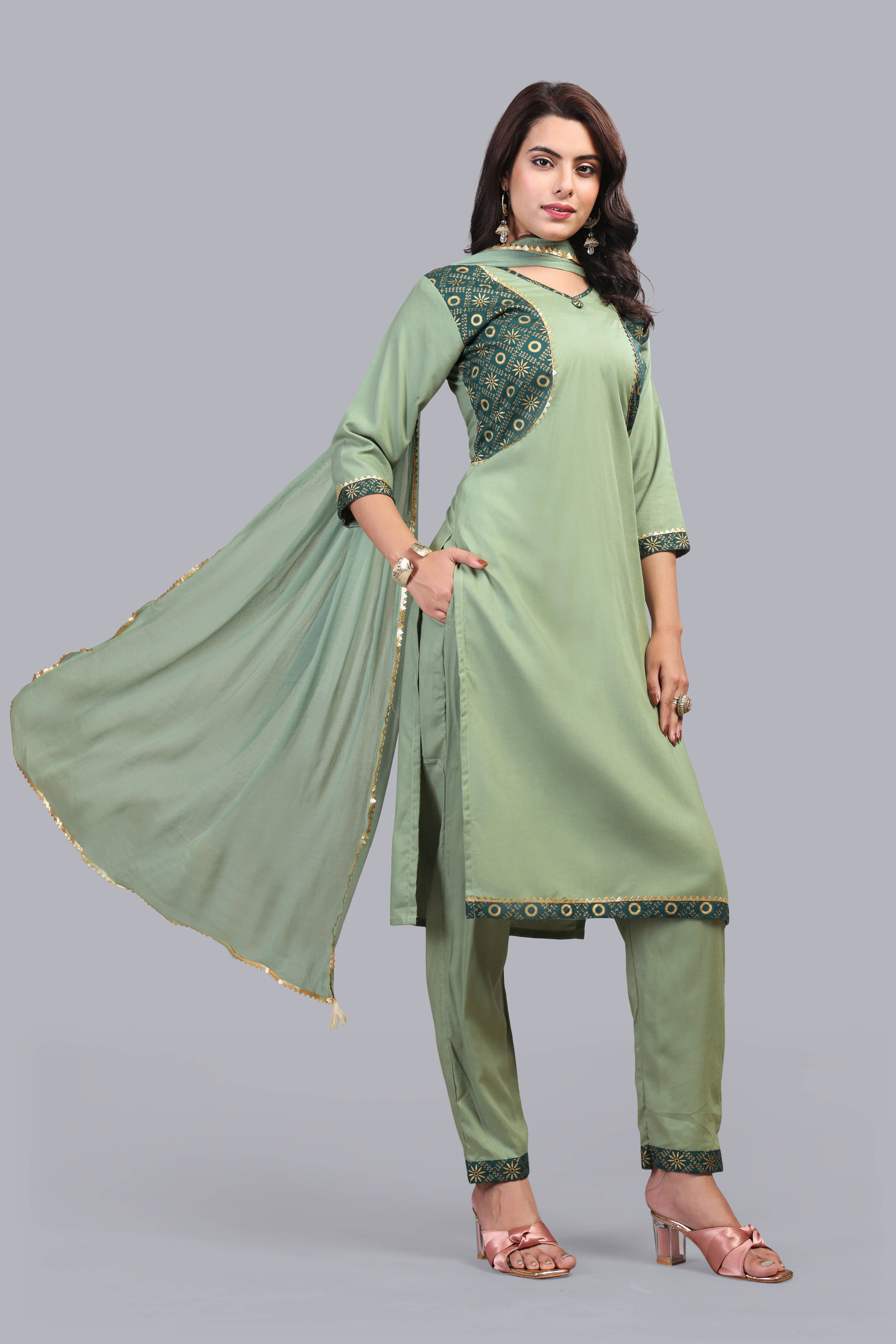 FULPARI Women Viscose Printed A-line Kurti With Pants ( Light Green )     			FULPARI Women Viscose Printed A-line Kurti With Pants ( Light Green )