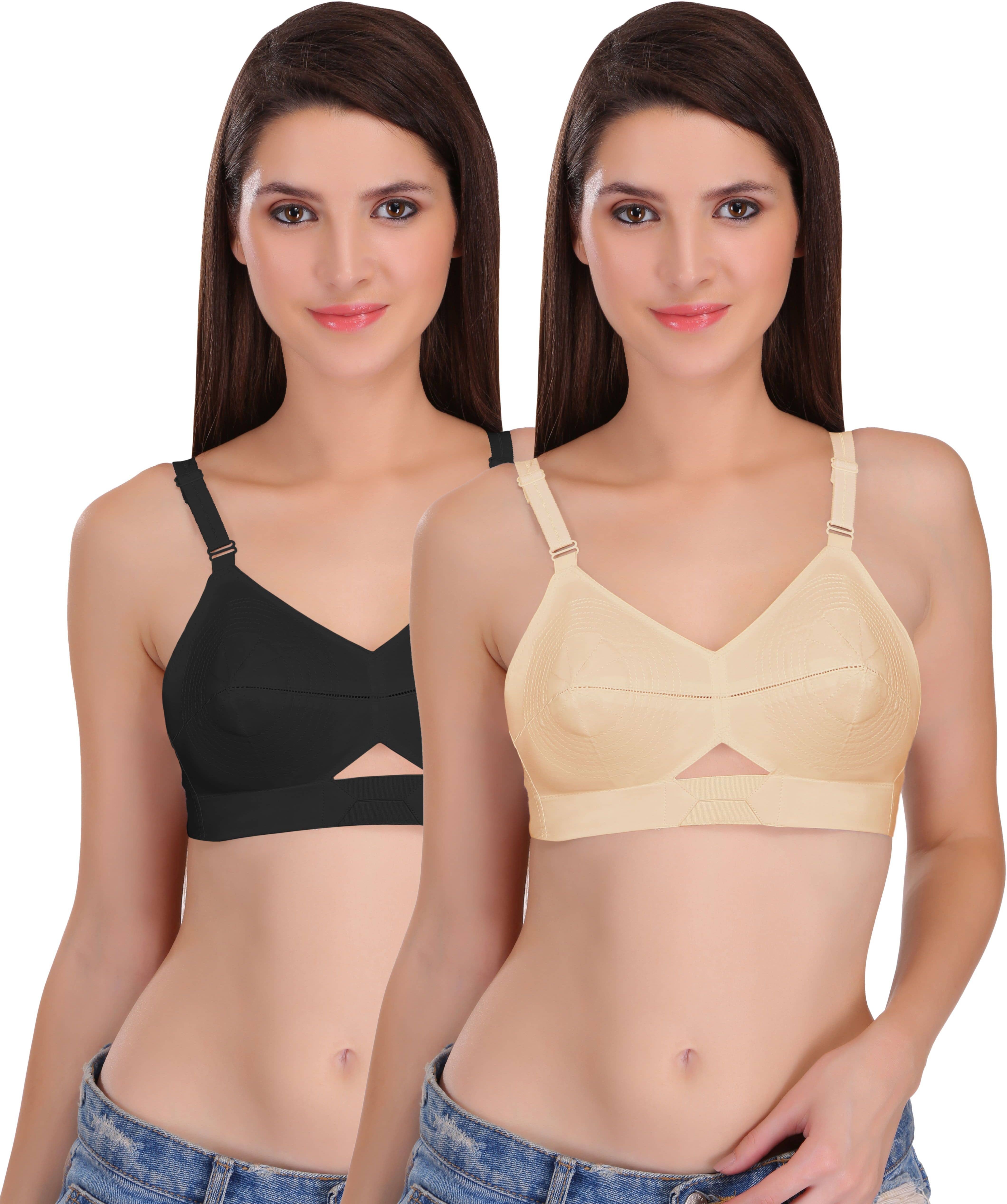 Featherline Pack of 2 Cotton Non Padded Minimizer Bra For Women ( Multicolor )