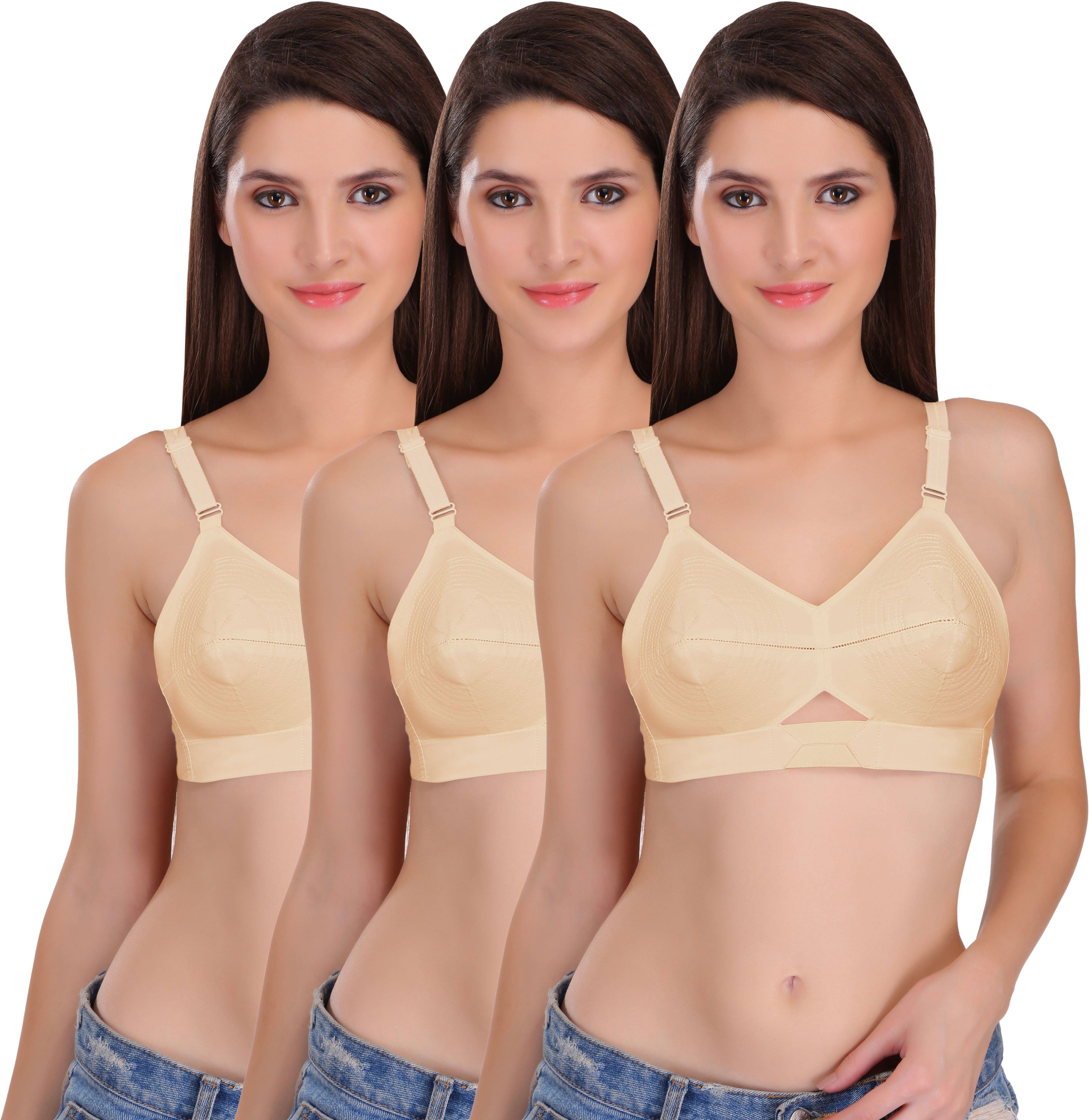 Featherline Pack of 3 Cotton Non Padded Minimizer Bra For Women ( Beige ) Featherline Pack of 3 Cotton Non Padded Minimizer Bra For Women ( Beige )