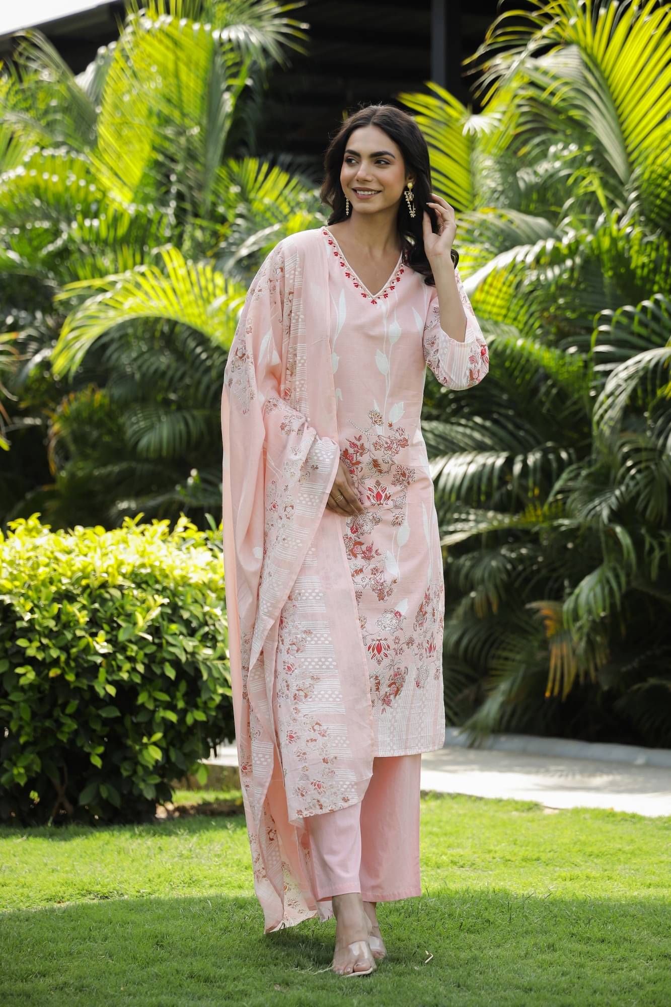 Flavia Creation Women Cotton Printed A-line Kurti With Palazzo ( Pink )     			Flavia Creation Women Cotton Printed A-line Kurti With Palazzo ( Pink )