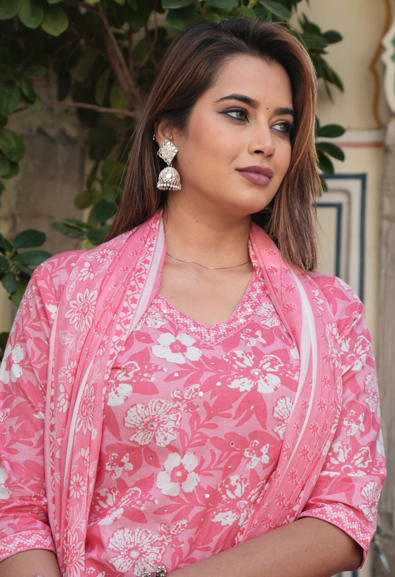 Flavia Creation Women Cotton Printed Straight Kurti With Palazzo ( Pink )