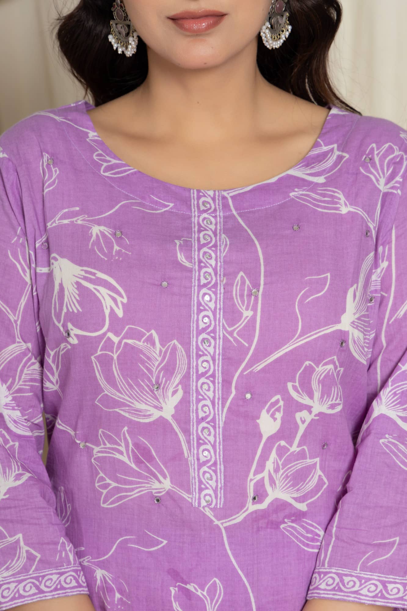 Flavia Creation Women Cotton Printed Straight Kurti With Palazzo ( Purple )