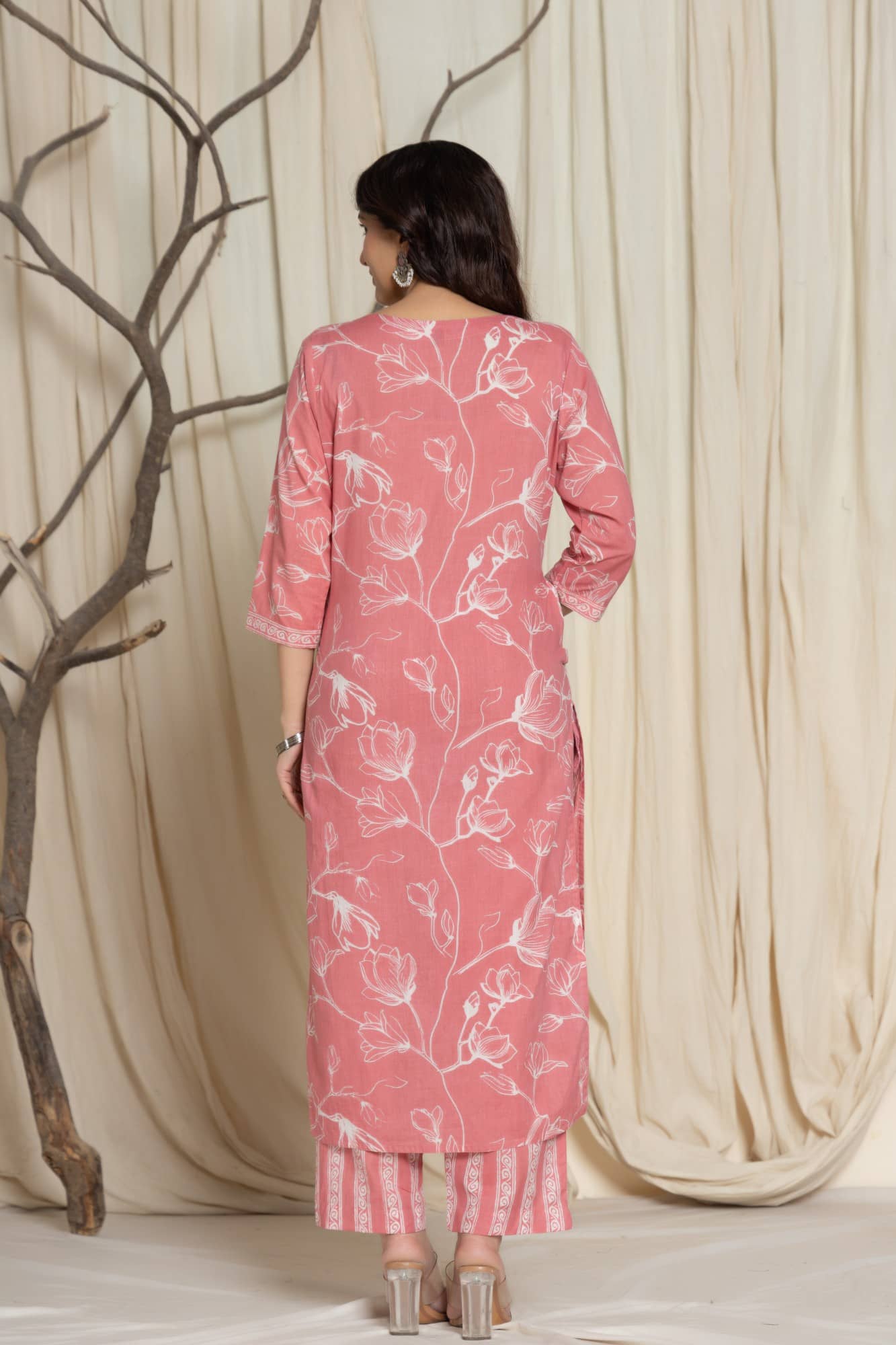 Flavia Creation Women Cotton Printed Straight Kurti With Palazzo ( Pink )