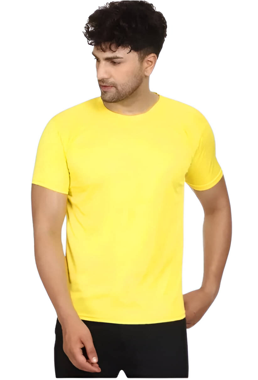 GARBFEB Men Cotton Blend Regular Fit Solid T-Shirt ( Yellow ) GARBFEB Men Cotton Blend Regular Fit Solid T-Shirt ( Yellow )