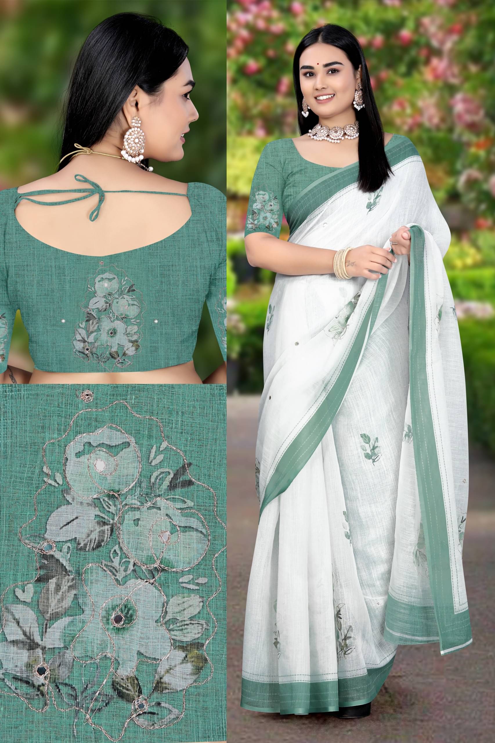     			GOPI SAREE Linen Printed Regular Saree With Unstitched Blouse Piece ( Multicolor 2 )