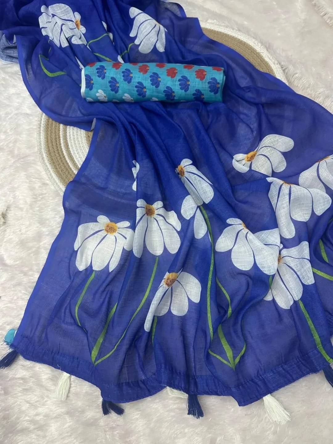     			GOPI SAREE Linen Printed Regular Saree With Unstitched Blouse Piece ( Multicolor 2 )