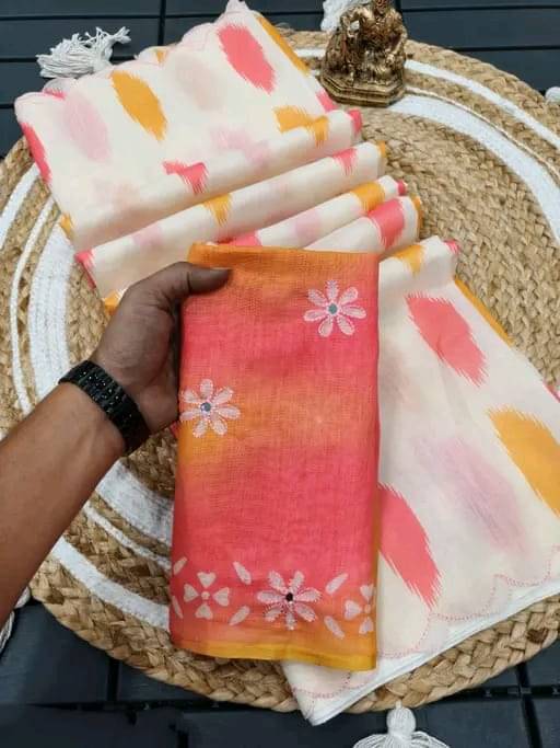     			GOPI SAREE Linen Printed Regular Saree With Unstitched Blouse Piece ( Multicolor 2 )