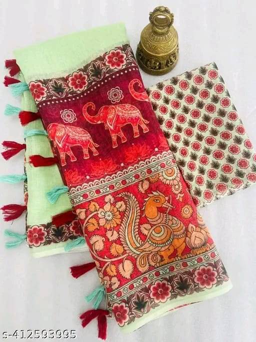     			GOPI SAREE Linen Printed Regular Saree With Unstitched Blouse Piece ( Multicolor 2 )
