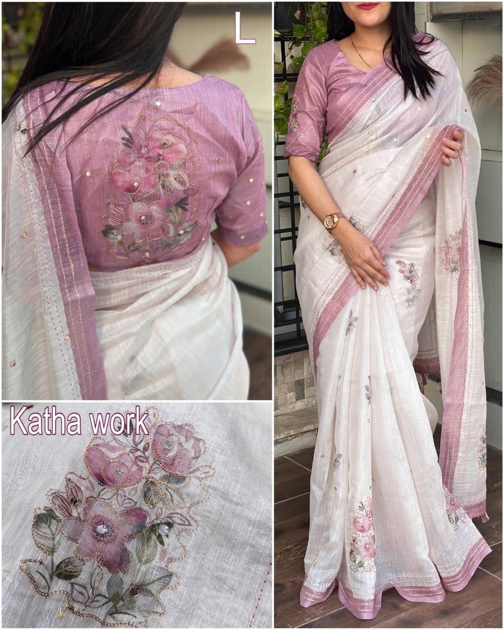 GOPI SAREE Linen Printed Regular Saree With Unstitched Blouse Piece ( Multicolor 2 ) - Sarees | Buy online on ZillyBuy