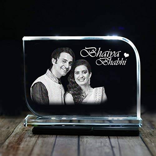     			Half Round Rectangle Shaped Crystal with 2D Photo Inside with Free Light Base
