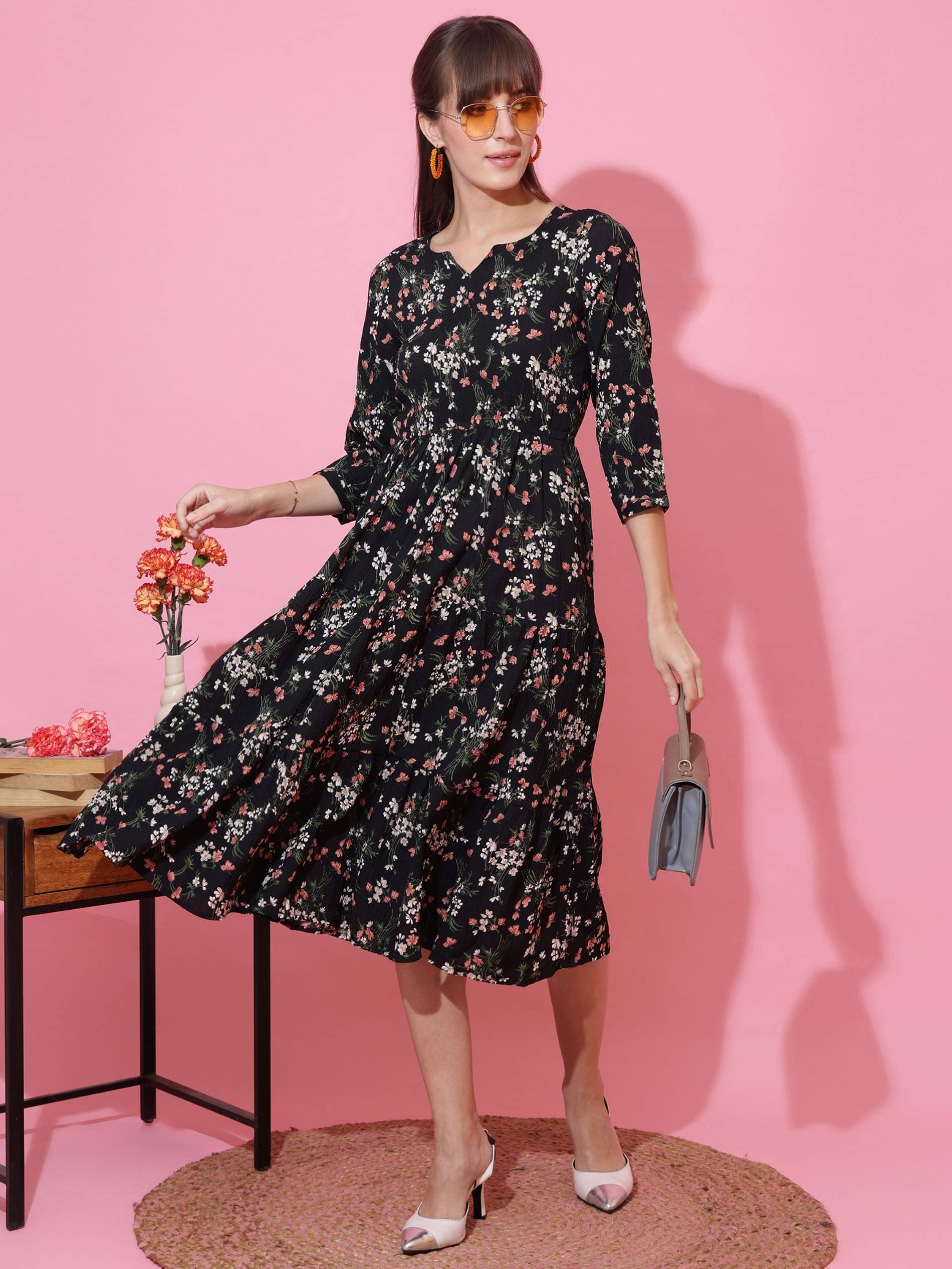Honky Tonky Women Crepe Printed Fit & Flare Dress ( Multicolor ) Honky Tonky Women Crepe Printed Fit & Flare Dress ( Multicolor )