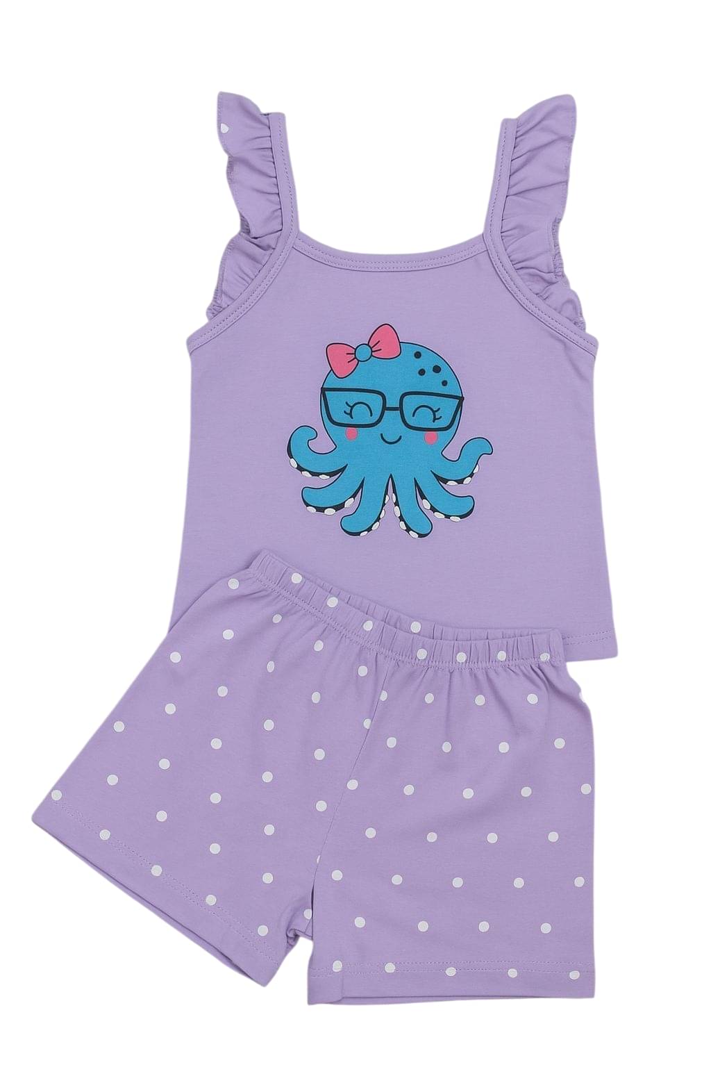     			HuggleBug Pack of 1 Baby Girls Cotton Blend T-shirt & Shorts ( Purple,Blue )