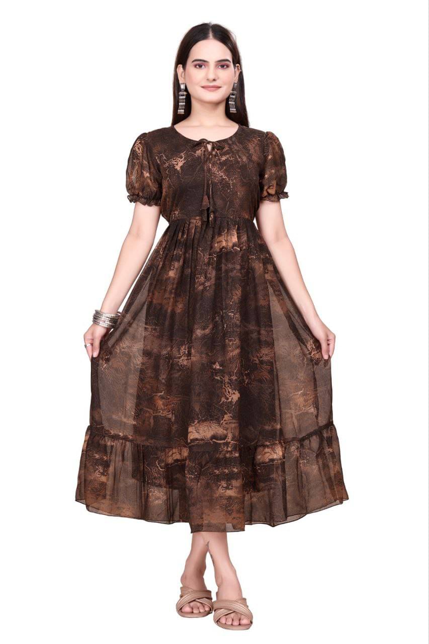 INDIAN SILKS Women Georgette Printed Gown ( Brown ) INDIAN SILKS Women Georgette Printed Gown ( Brown )