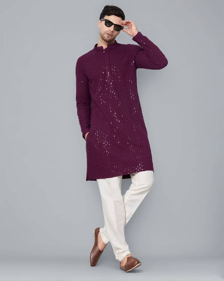     			Indian Poshakh Purple Cotton Blend Men's Regular Kurta ( Pack of 1 )