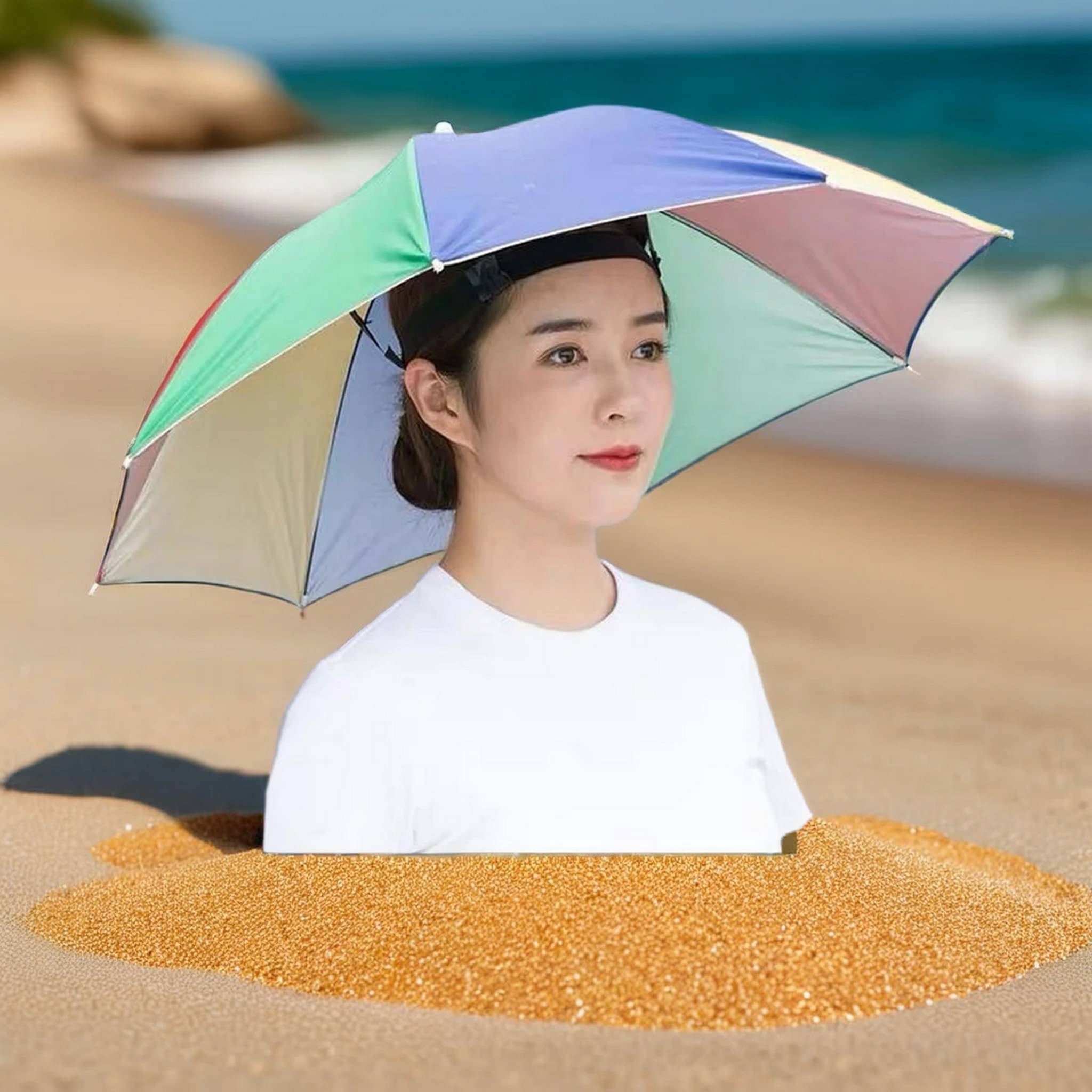     			Infispace 1 Fold Manual Hat Headwear Umbrella ( Multi , Rainbow Design )