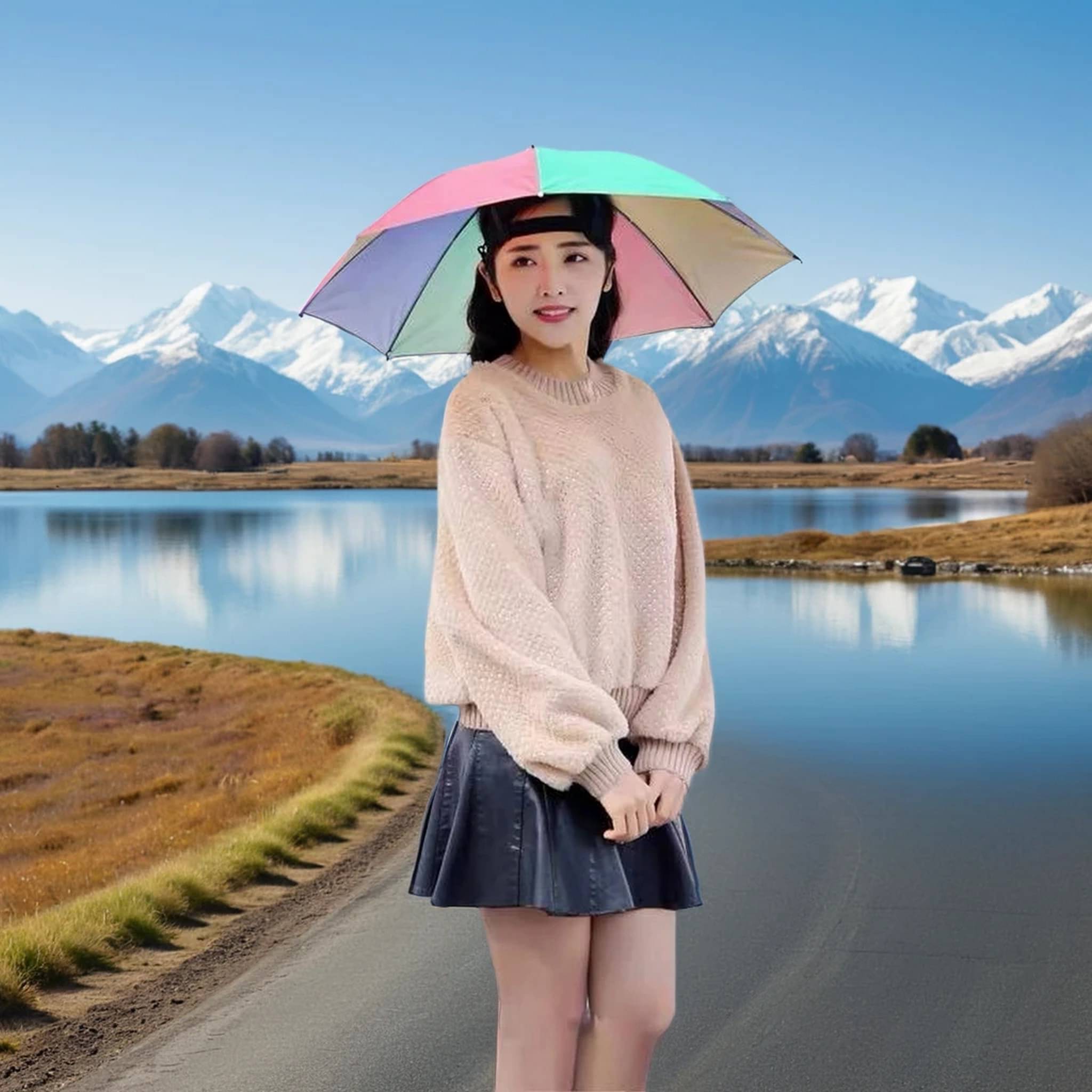     			Infispace 1 Fold Manual Hat Headwear Umbrella ( Multi , Rainbow Design )