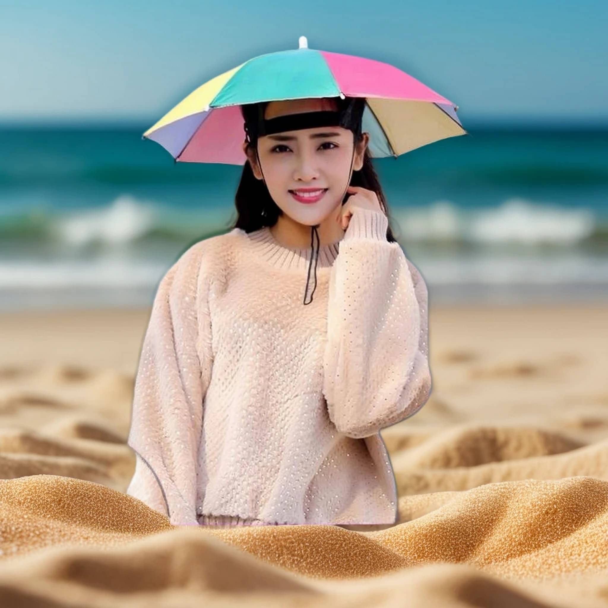 Infispace 1 Fold Manual Hat Headwear Umbrella ( Multi , Rainbow Design ) Infispace 1 Fold Manual Hat Headwear Umbrella ( Multi , Rainbow Design )
