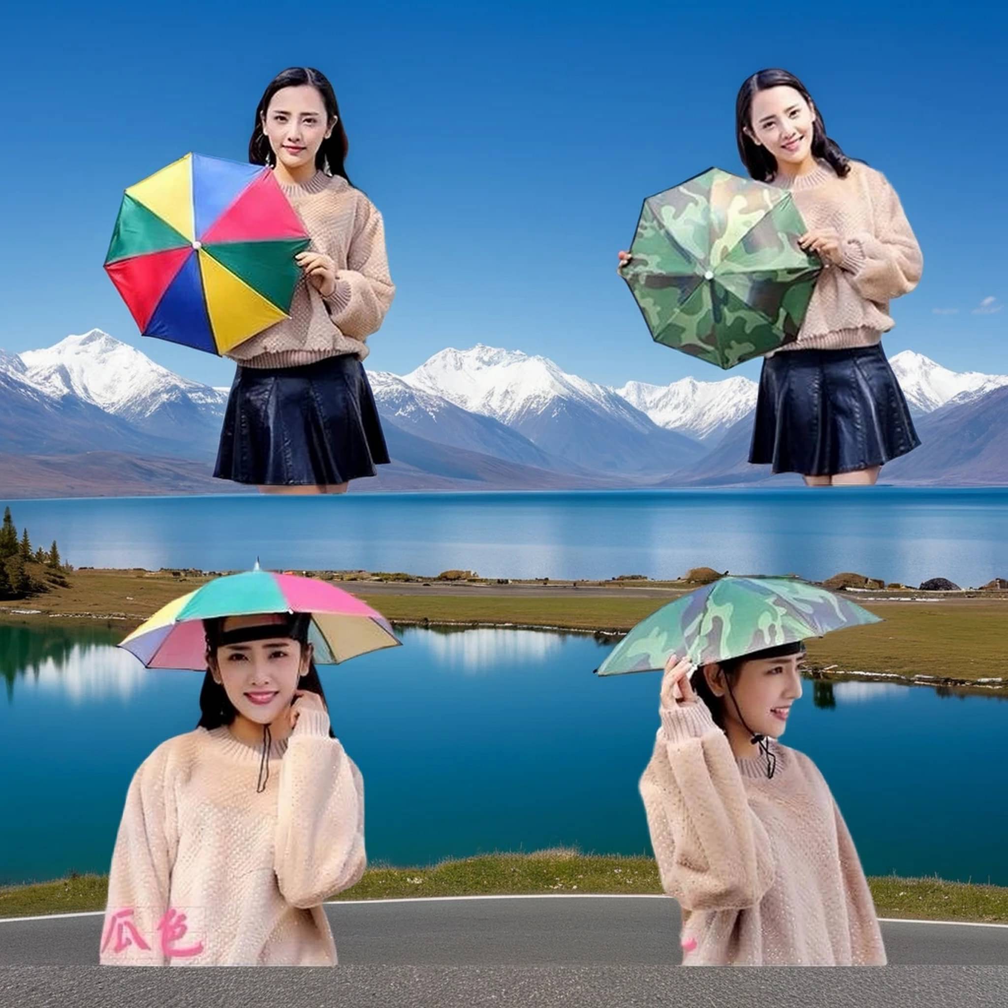 Infispace 1 Fold Manual Hat Headwear Umbrella ( Multi , Rainbow Design ) Infispace 1 Fold Manual Hat Headwear Umbrella ( Multi , Rainbow Design )