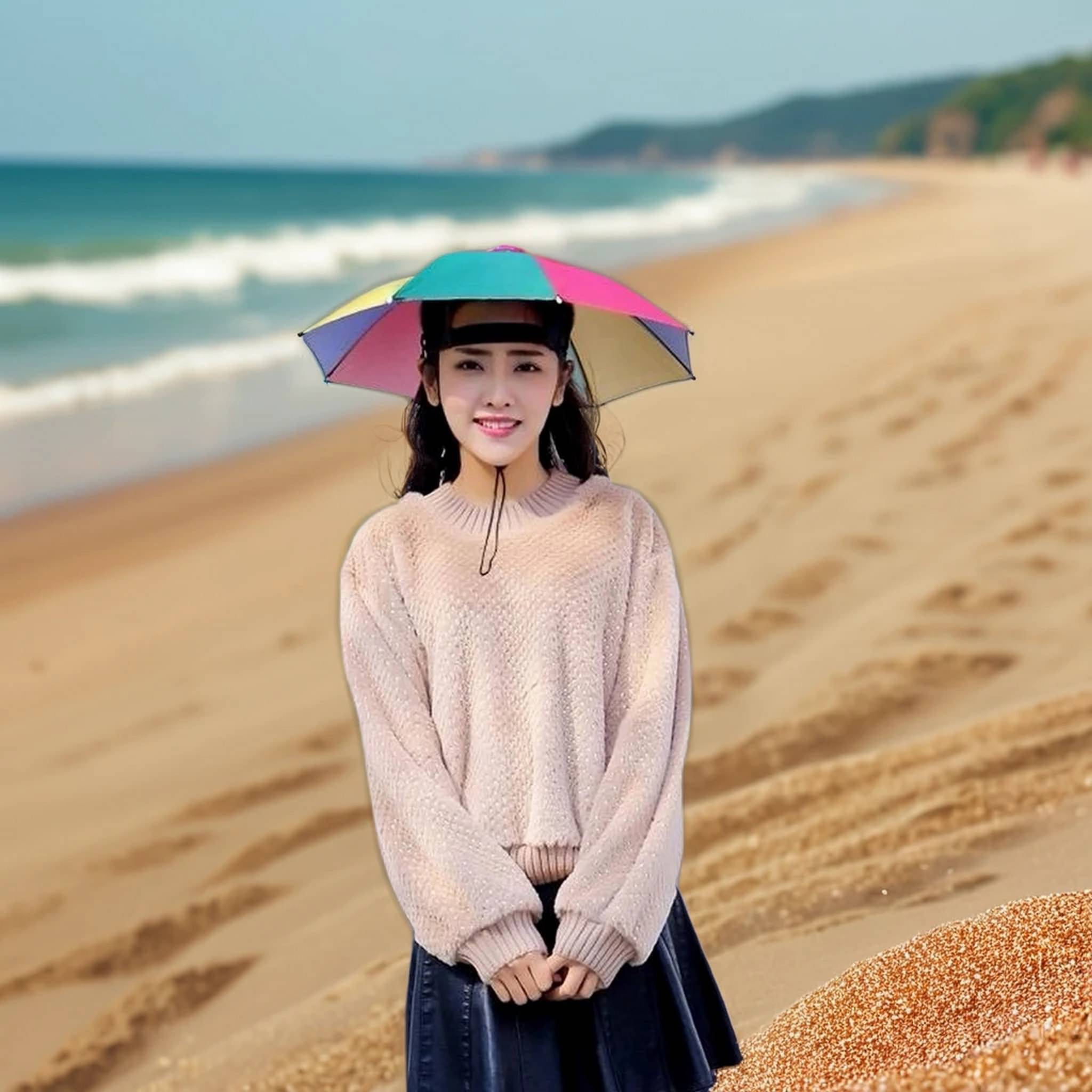 Infispace 1 Fold Manual Hat Headwear Umbrella ( Multi , Rainbow Design ) Infispace 1 Fold Manual Hat Headwear Umbrella ( Multi , Rainbow Design )