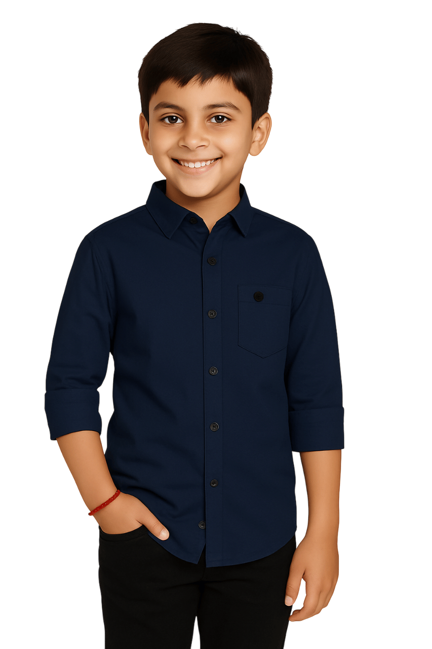 JABAK CREATION Pack of 1 Boys Cotton Blend Full Sleeves Shirt ( Navy Blue )     			JABAK CREATION Pack of 1 Boys Cotton Blend Full Sleeves Shirt ( Navy Blue )