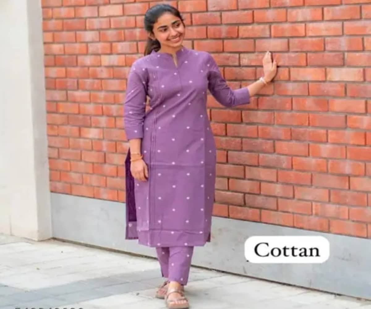 JABAK CREATION Women Cotton Printed A-line Kurti With Pants ( Purple )
