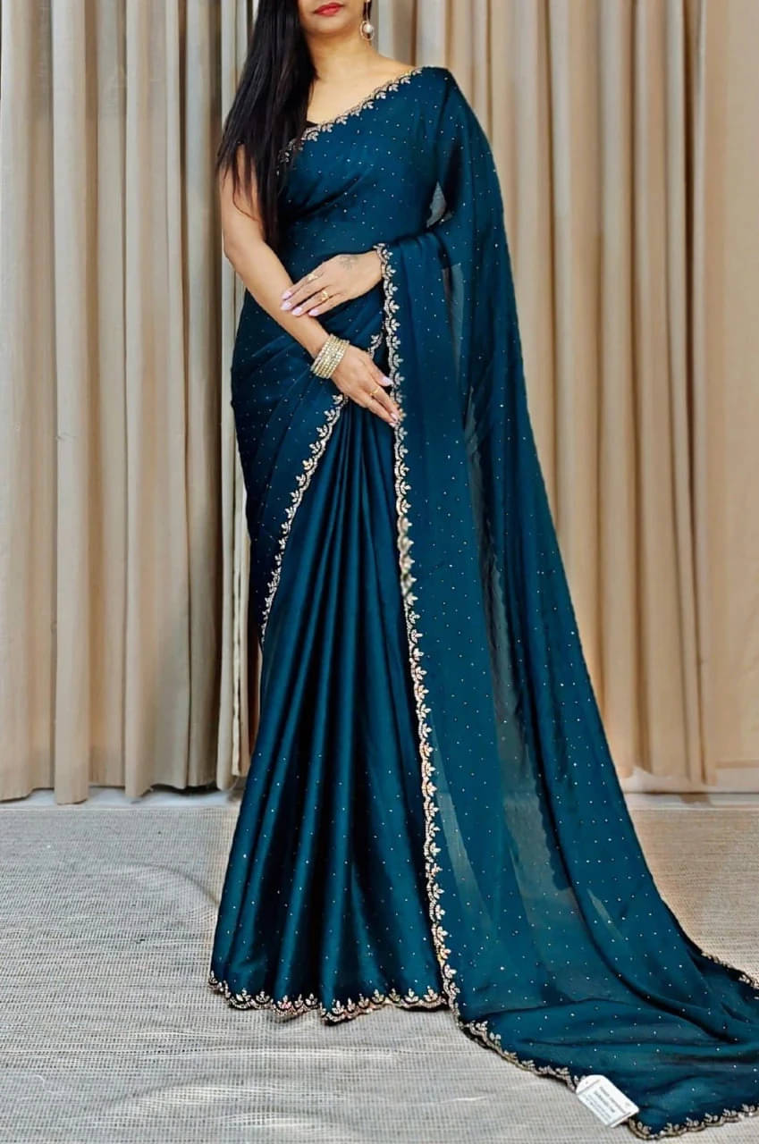 JS Clothing Mart Chiffon Embellished Regular Saree With Unstitched Blouse Piece ( Blue ) JS Clothing Mart Chiffon Embellished Regular Saree With Unstitched Blouse Piece ( Blue )