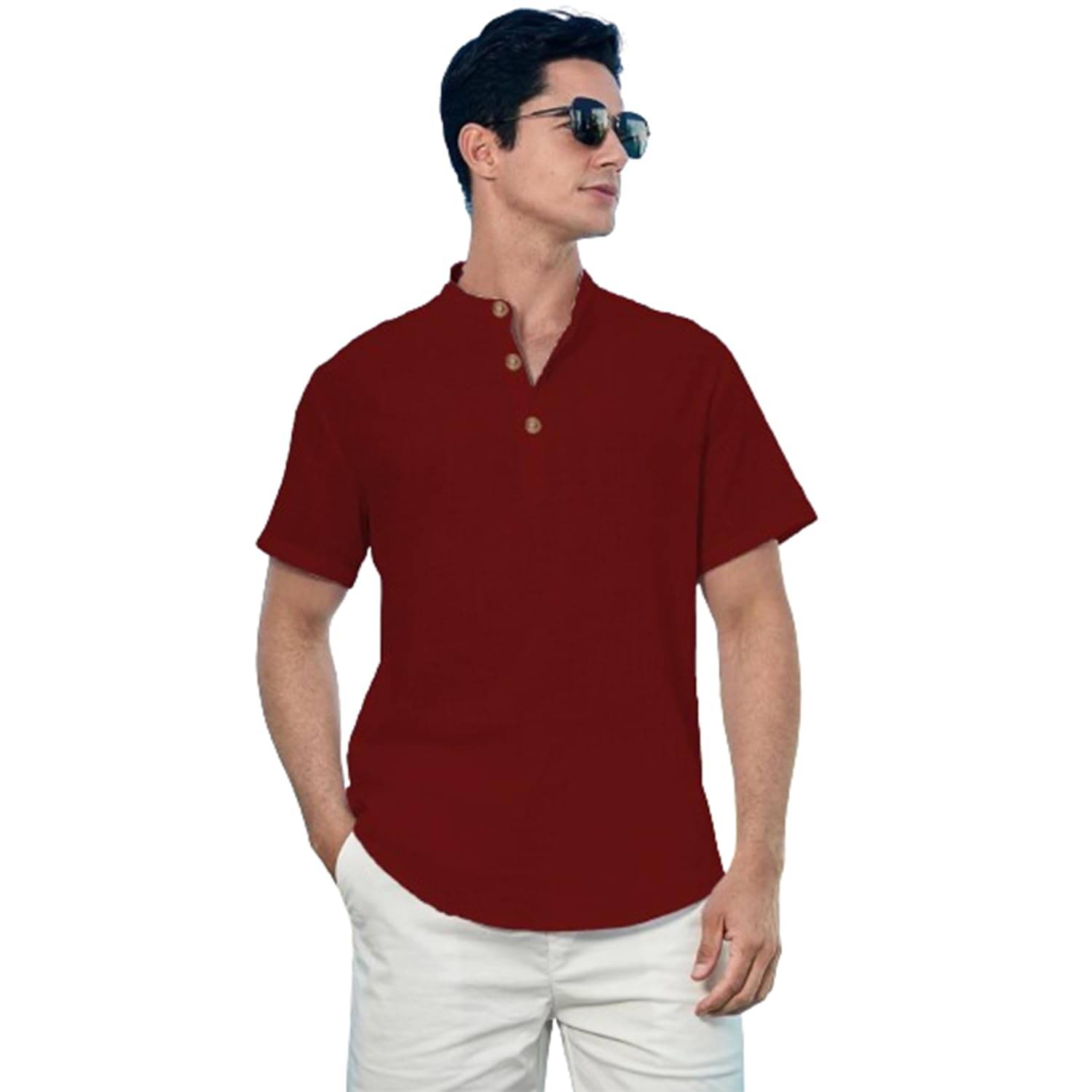    			KNOWTED Maroon Cotton Blend Men's Shirt Style Kurta ( Pack of 1 )