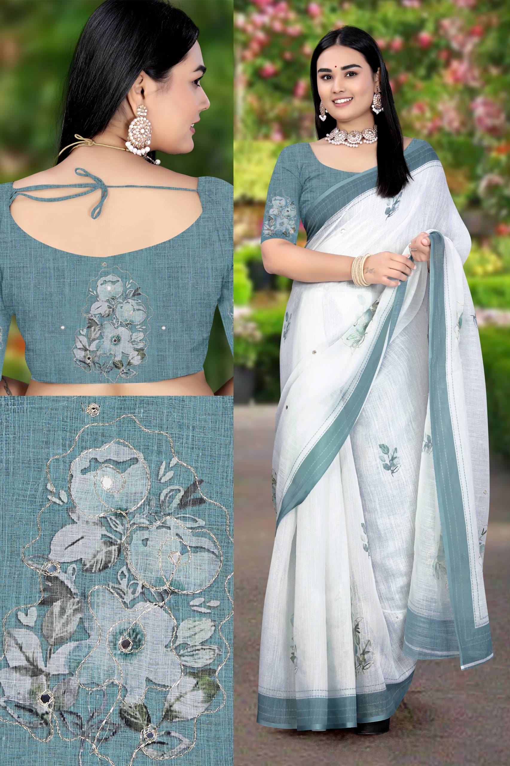     			Kalpana Creation Linen Printed Regular Saree With Unstitched Blouse Piece ( Multicolor 2 )