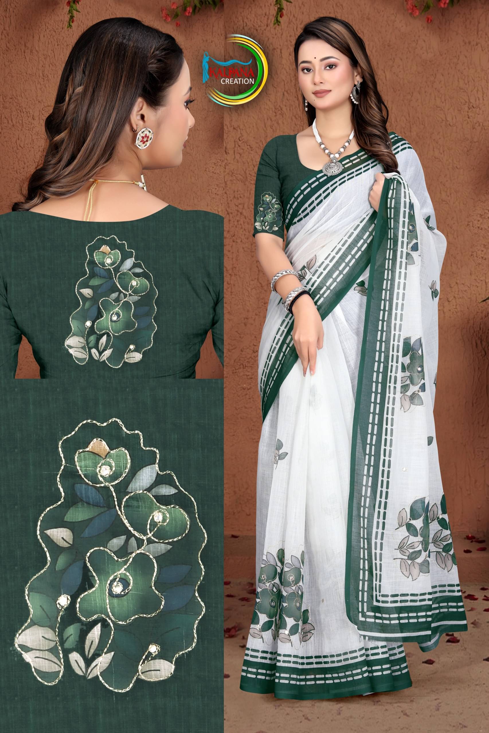 Kalpana Creation Linen Printed Regular Saree With Unstitched Blouse Piece ( Multicolor 2 ) Kalpana Creation Linen Printed Regular Saree With Unstitched Blouse Piece ( Multicolor 2 )