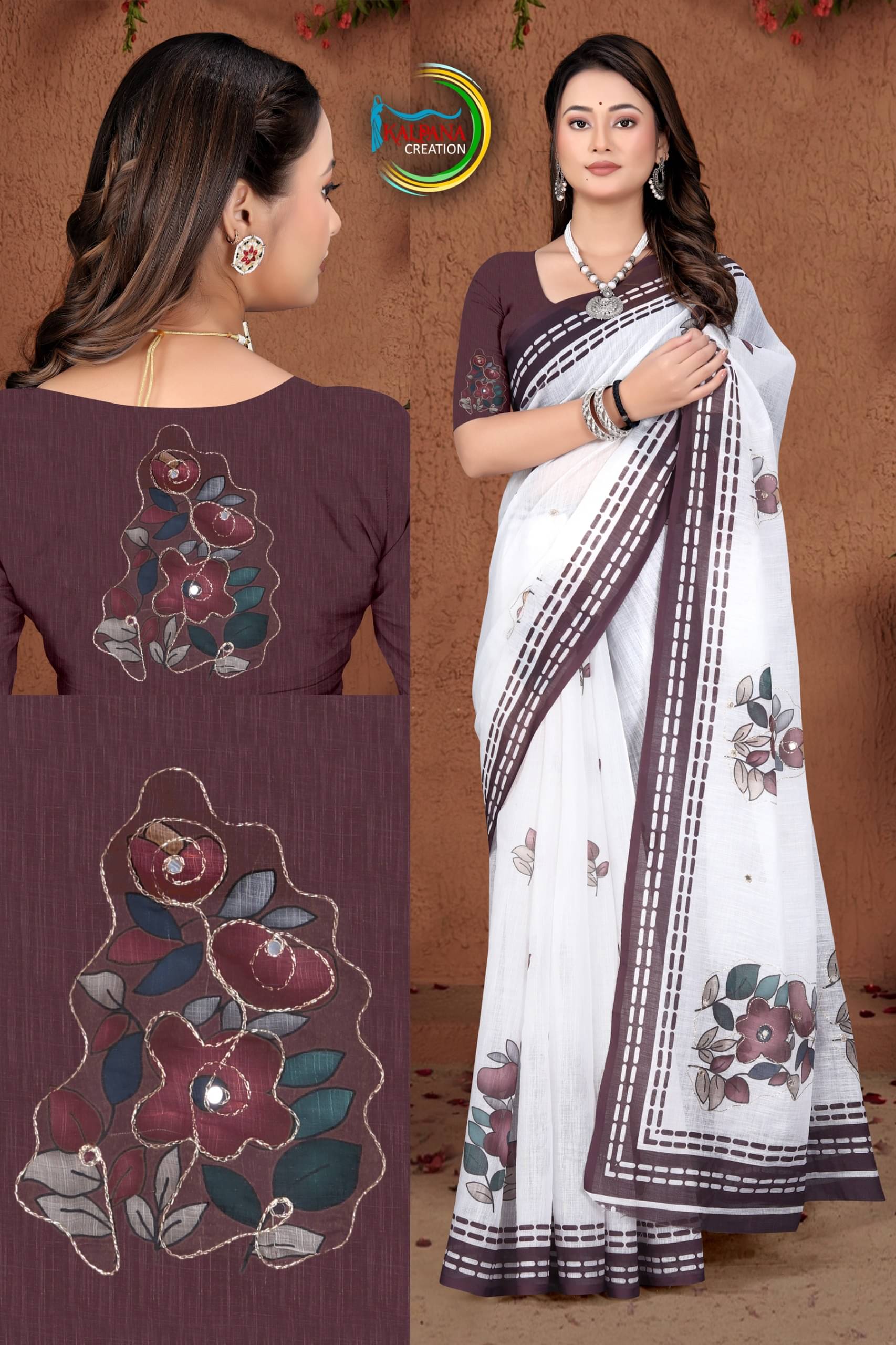     			Kalpana Creation Linen Printed Regular Saree With Unstitched Blouse Piece ( Multicolor 2 )