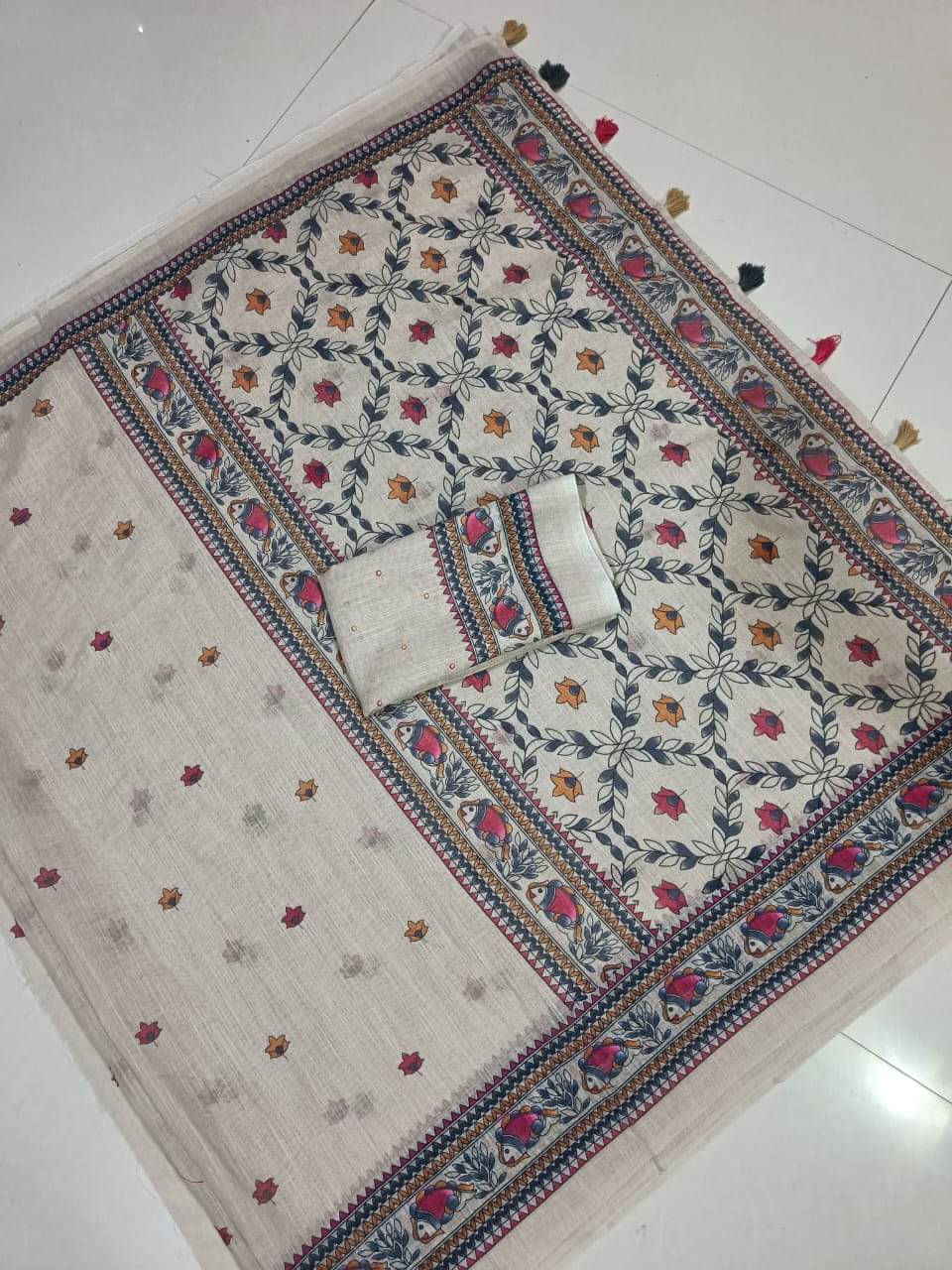 Kalpana Creation Linen Printed Regular Saree With Unstitched Blouse Piece ( Multicolor 2 ) Kalpana Creation Linen Printed Regular Saree With Unstitched Blouse Piece ( Multicolor 2 )