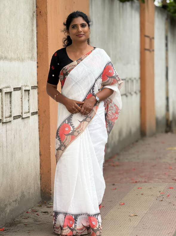 Kalpana Creation Linen Printed Regular Saree With Unstitched Blouse Piece ( Multicolor 2 ) Kalpana Creation Linen Printed Regular Saree With Unstitched Blouse Piece ( Multicolor 2 )