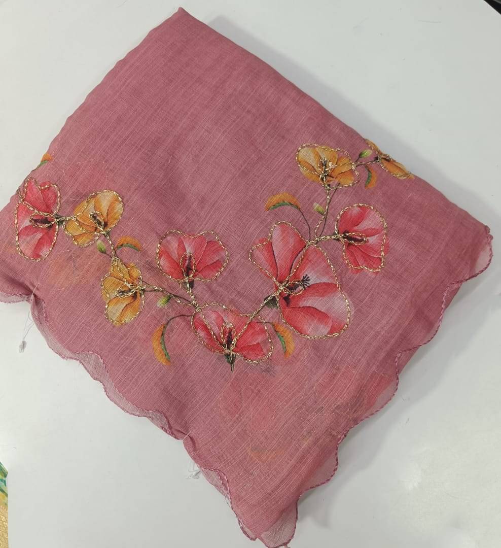     			Kalpana Creation Linen Printed Regular Saree With Unstitched Blouse Piece ( Multicolor 2 )