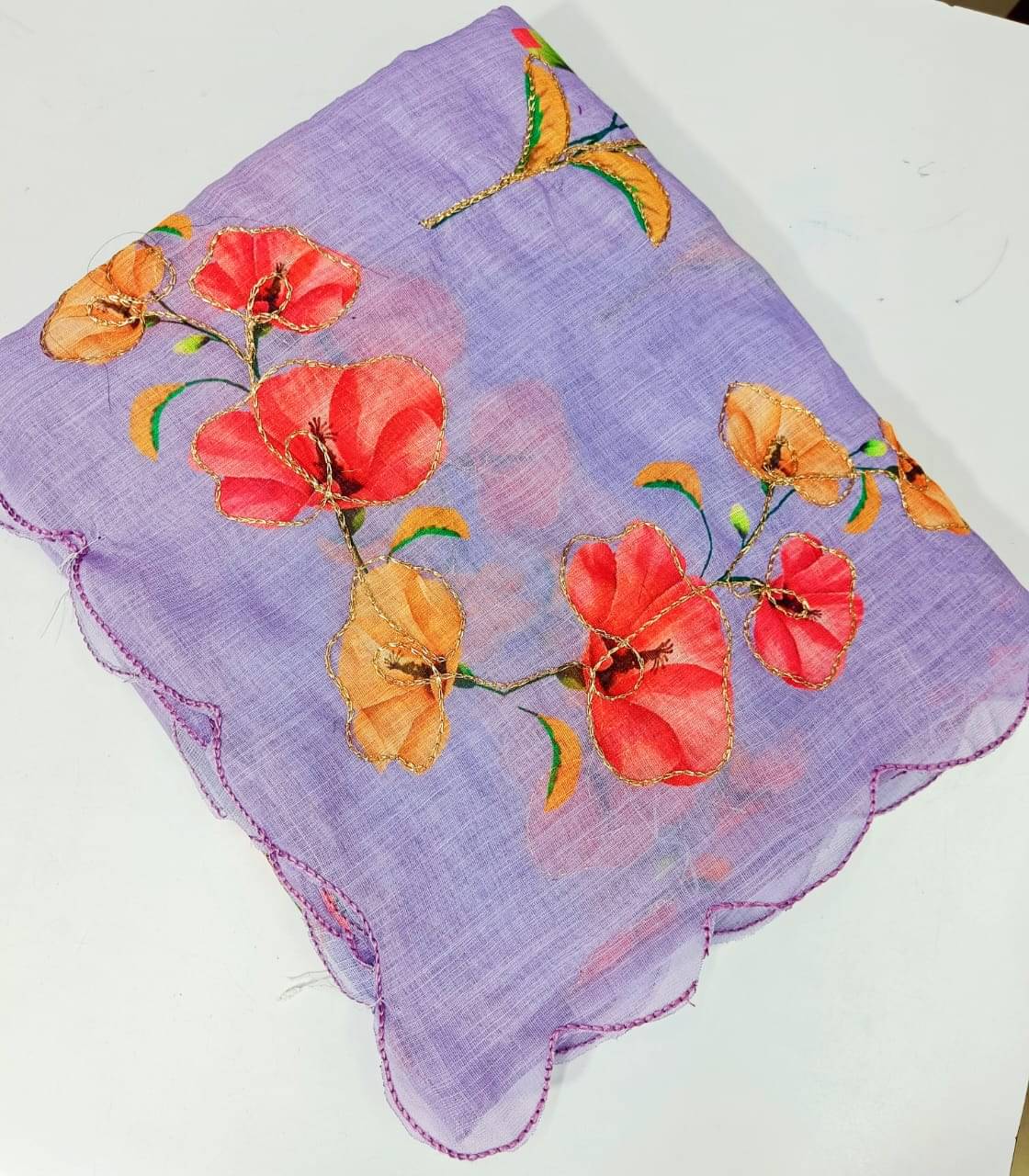     			Kalpana Creation Linen Printed Regular Saree With Unstitched Blouse Piece ( Multicolor 2 )