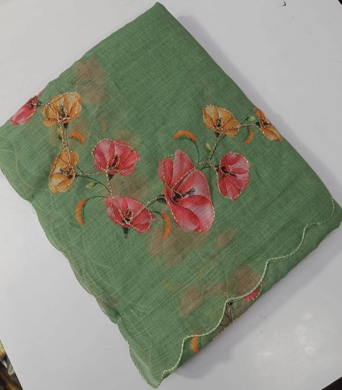     			Kalpana Creation Linen Printed Regular Saree With Unstitched Blouse Piece ( Multicolor 2 )