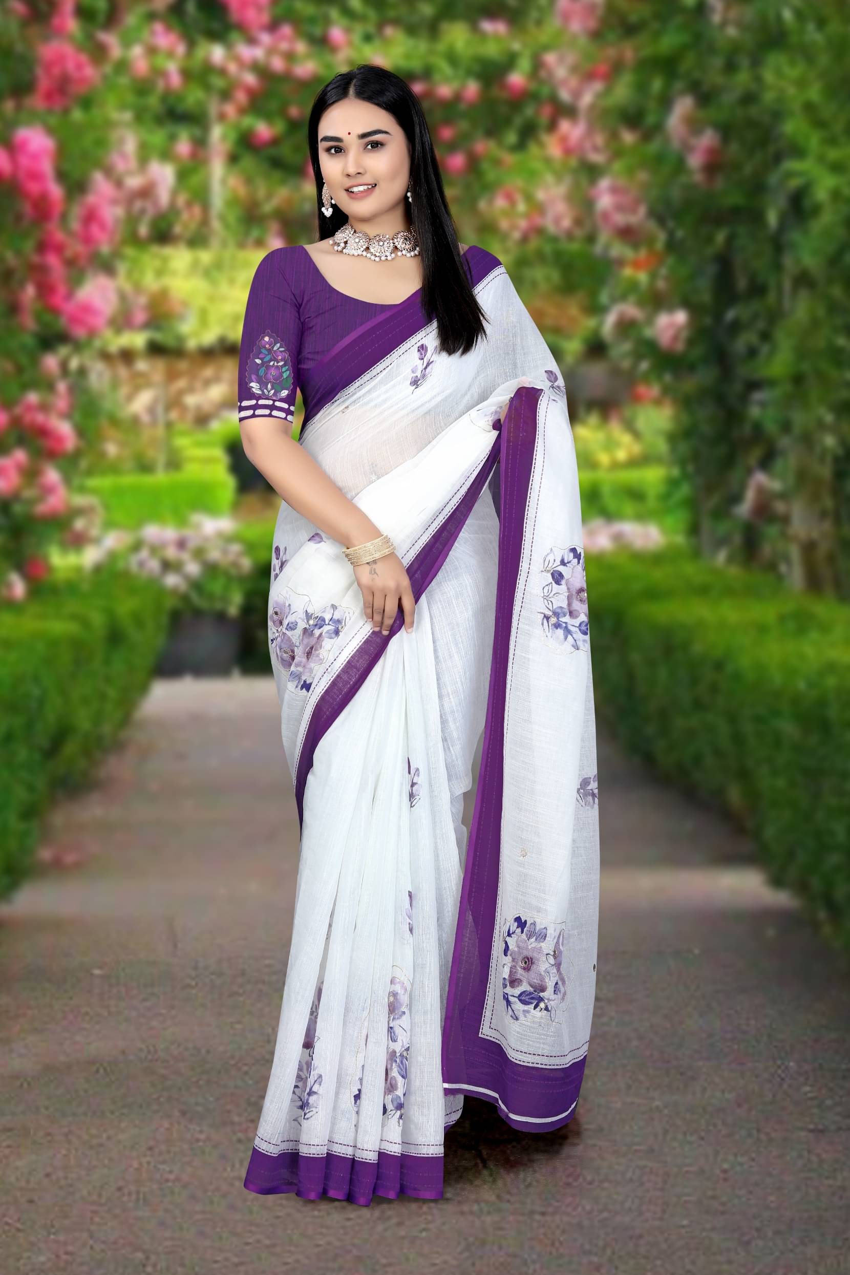     			Kalpana Creation Linen Printed Regular Saree With Unstitched Blouse Piece ( Multicolor 2 )