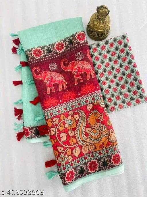 Kalpana Creation Linen Printed Regular Saree With Unstitched Blouse Piece ( Multicolor 2 ) Kalpana Creation Linen Printed Regular Saree With Unstitched Blouse Piece ( Multicolor 2 )