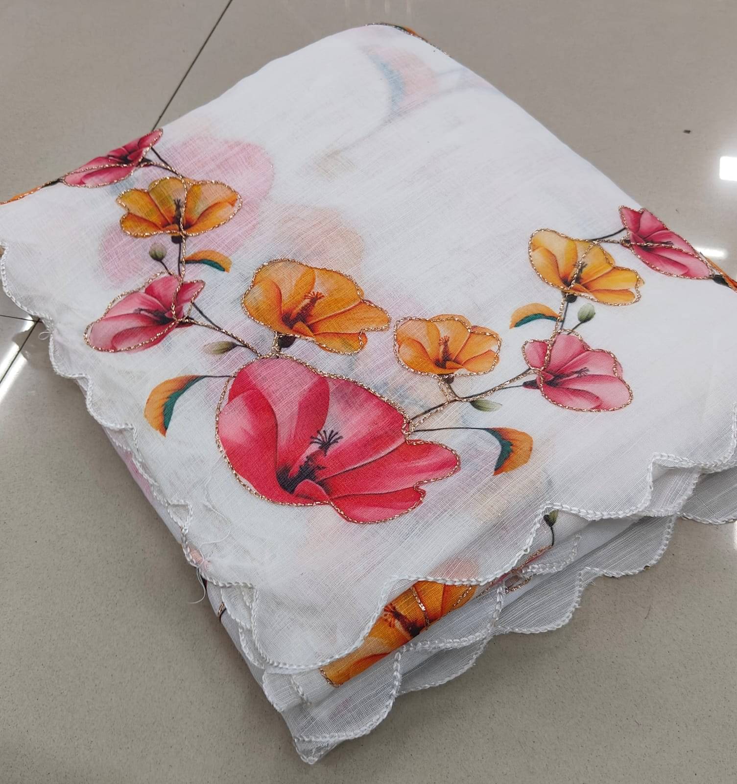     			Kalpana Creation Linen Printed Regular Saree With Unstitched Blouse Piece ( Multicolor 2 )
