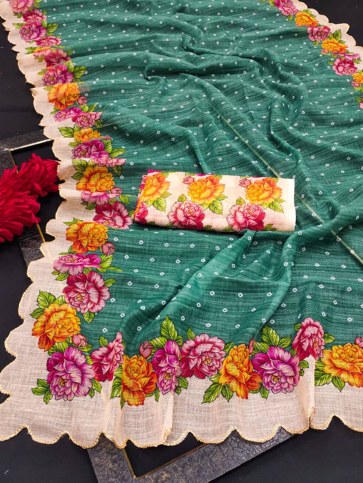 Kalpana Creation Linen Printed Regular Saree With Unstitched Blouse Piece ( Multicolor 2 ) Kalpana Creation Linen Printed Regular Saree With Unstitched Blouse Piece ( Multicolor 2 )