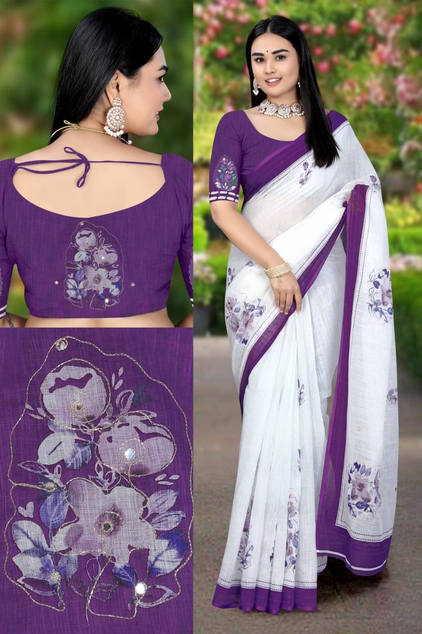 Kalpana Creation Linen Printed Regular Saree With Unstitched Blouse Piece ( Multicolor 2 ) Kalpana Creation Linen Printed Regular Saree With Unstitched Blouse Piece ( Multicolor 2 )