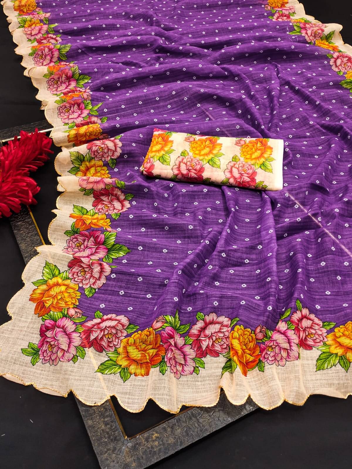 Kalpana Creation Linen Printed Regular Saree With Unstitched Blouse Piece ( Multicolor 2 )     			Kalpana Creation Linen Printed Regular Saree With Unstitched Blouse Piece ( Multicolor 2 )