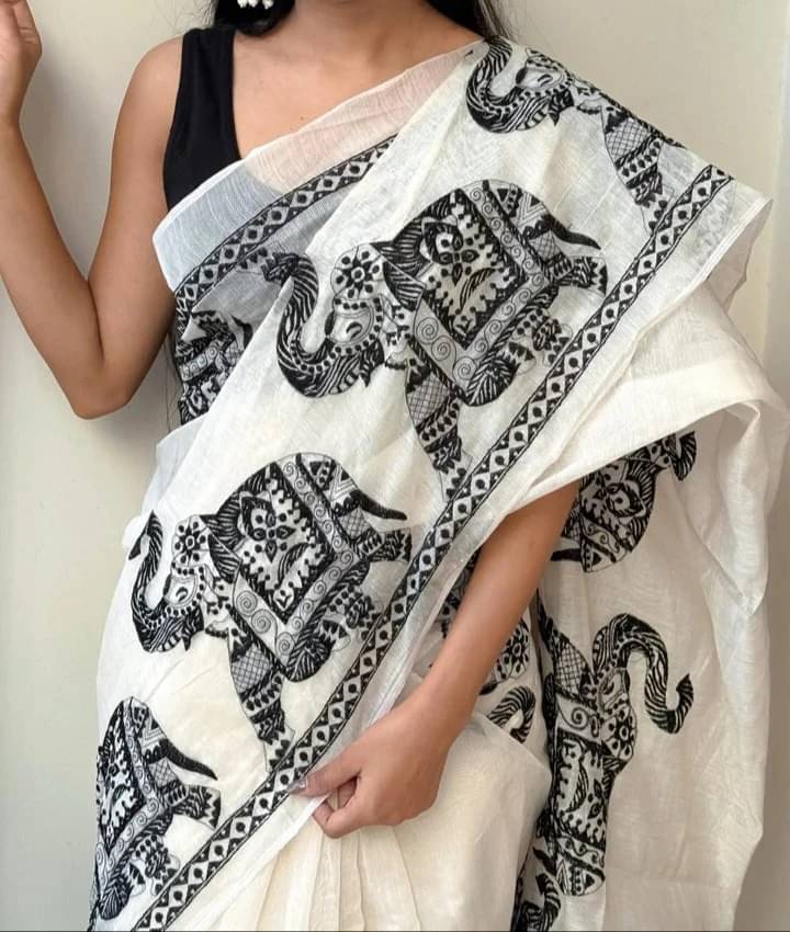 Kalpana Creation Linen Printed Regular Saree With Unstitched Blouse Piece ( Multicolor 2 ) Kalpana Creation Linen Printed Regular Saree With Unstitched Blouse Piece ( Multicolor 2 )